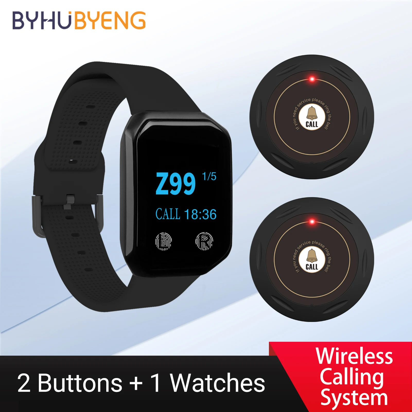 2PCS Wireless Call Button + 1 Watch Receiver Wireless Calling System For Nurse Call Caregiver Pager Elderly Care Clinic