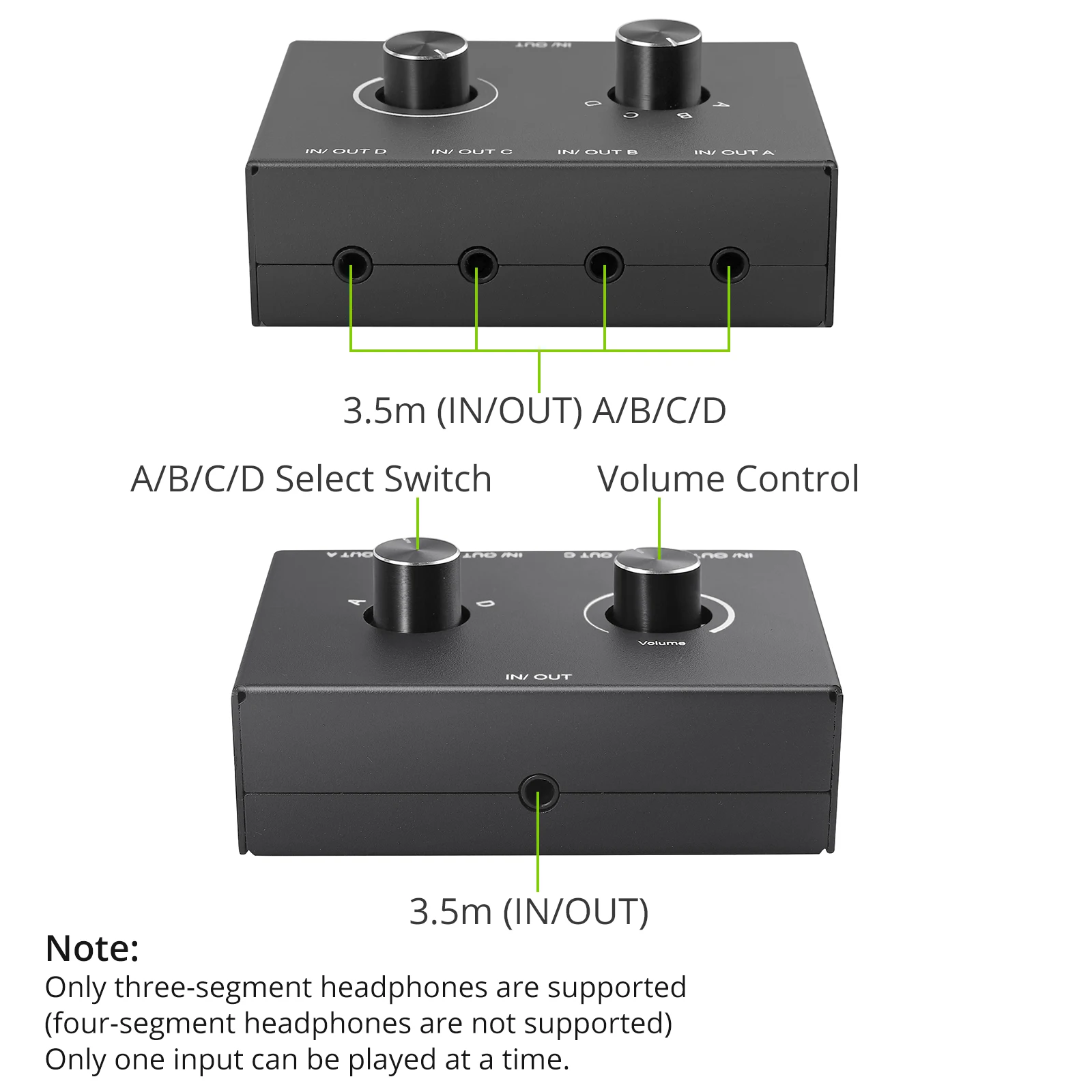 4 Way/2 Way 3.5mm Stereo Audio Switcher Bi-Directional Audio Switch Splitter Box 2 In 1 Out 4 In 1 Out with Mute Button-5