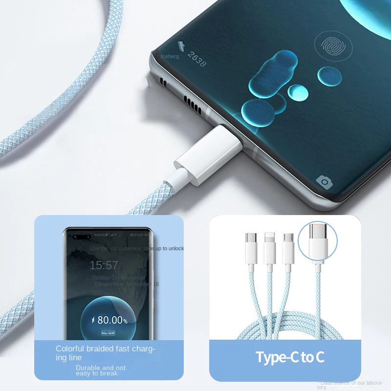 3 In 1 Fast Charging Cable 100W For Xiaomi iPhone Poco Micro USB Type C Charger Cable Cord Multiple Usb C Charging Wire Line-4