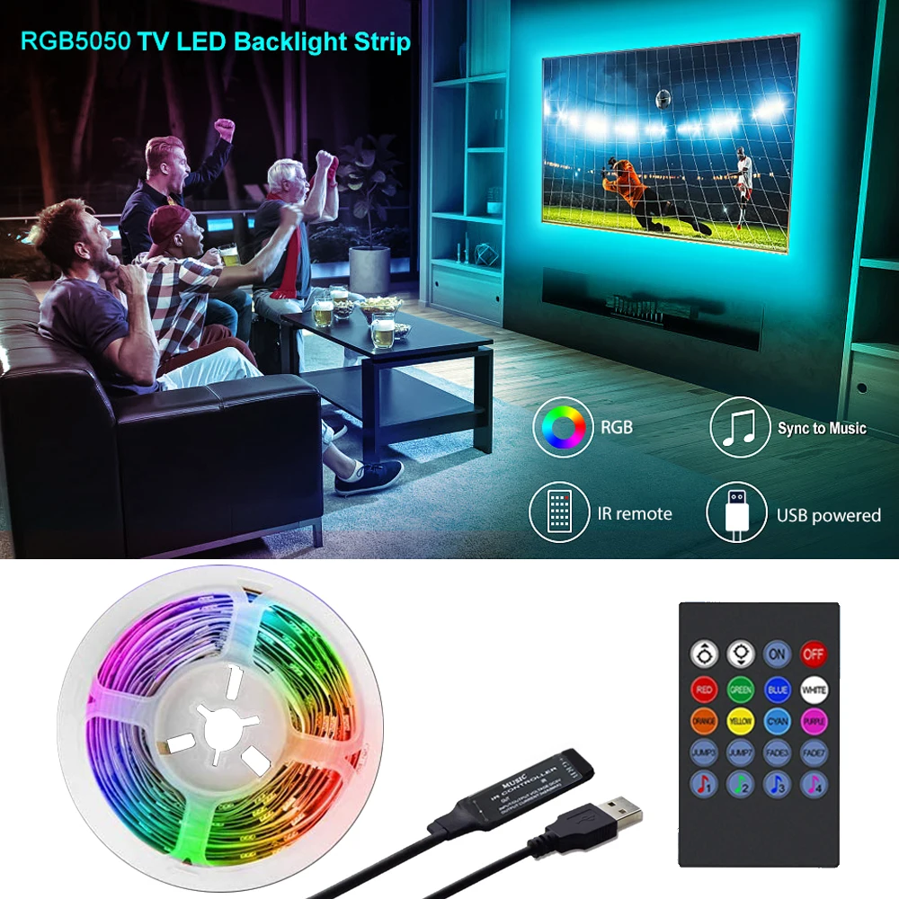 TV Backlight Music Sync USB Powered RGB LED Strip Light for 15 - 80 Inch TV, Mirror, PC-4