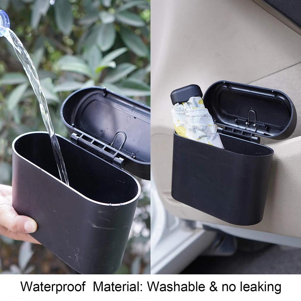 Portable Hanging Mini Car Trash Can,Wastebasket Trash Can with Lid, for Car Office Home,Auto Storage Bin Accessories-4