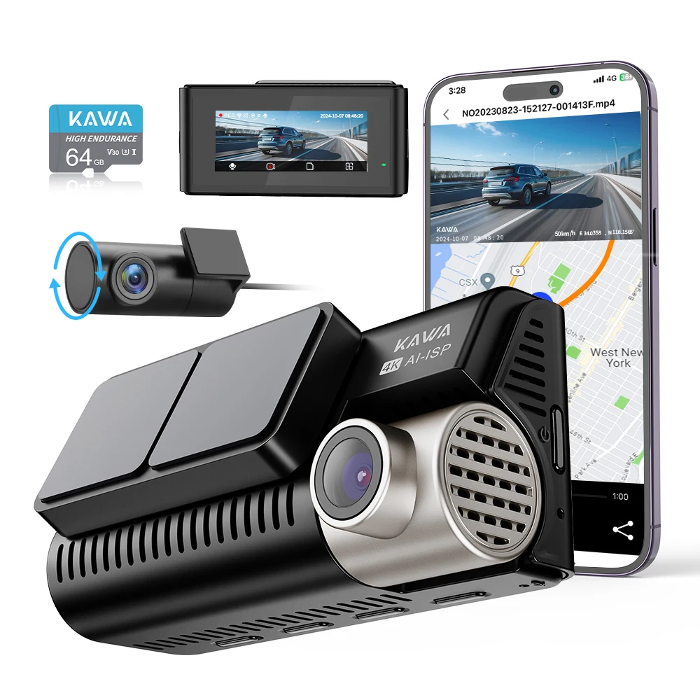 KAWA D11 Front and Rear Dash Cam 4K WiFi Car Camera DVR GPS Video Recorder AI-ISP Color Night Vision Motion Detect Auto Dashcam-6