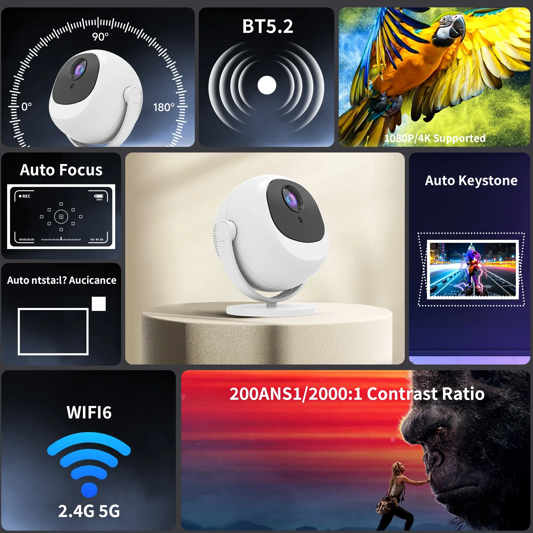 Smart Android 11 4K Projector 5G WiFi 720P Display with Auto Keystone Portable Outdoor Home Theater Speaker-5