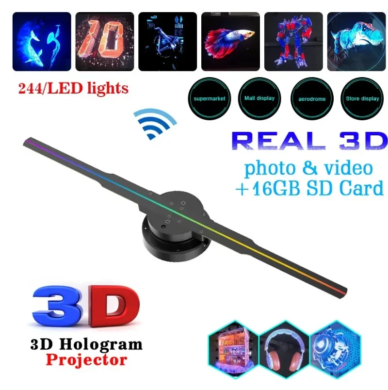42cm 3D Holographic Fan Wifi Remote Custom ICONS DIY Video LOGO LED Neon Lights Rotating Display AD 3D Holographic Projector-2