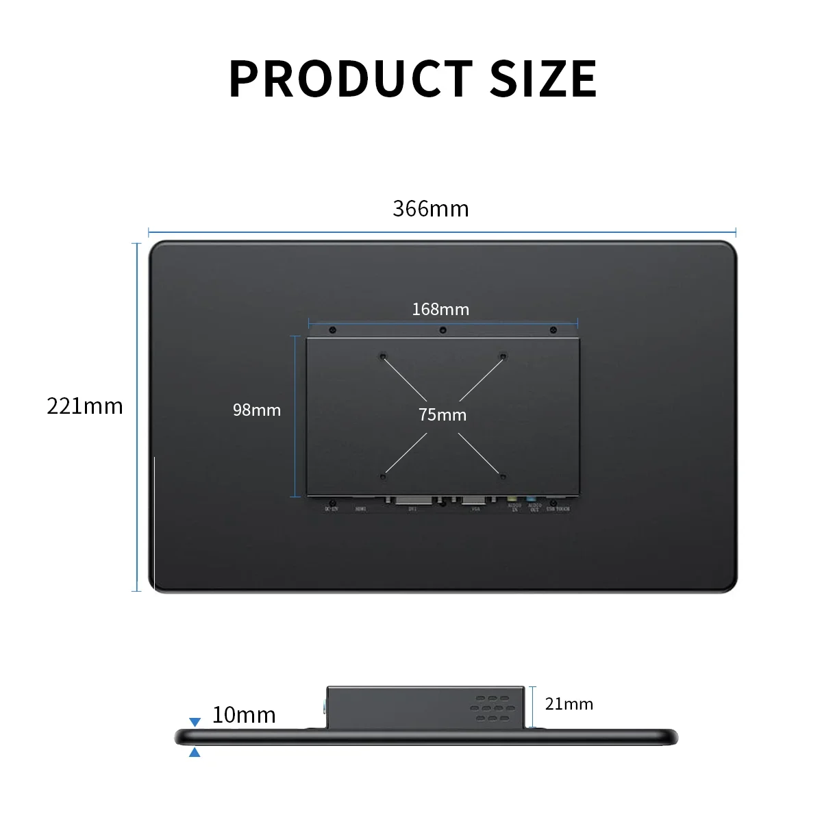 15.6 inch Touch Monitor Display 1080P FHD 1920*1080  Laptop Second Monitors Screen Support VGA USB AV HDMI Type-C USB VESA-6