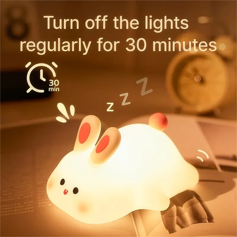 Cute LED Night Light Panda Sheep Rabbit Silicone Nightlights Timing USB Rechargeable For Bedroom Decoration Kids Birthday Gift-5