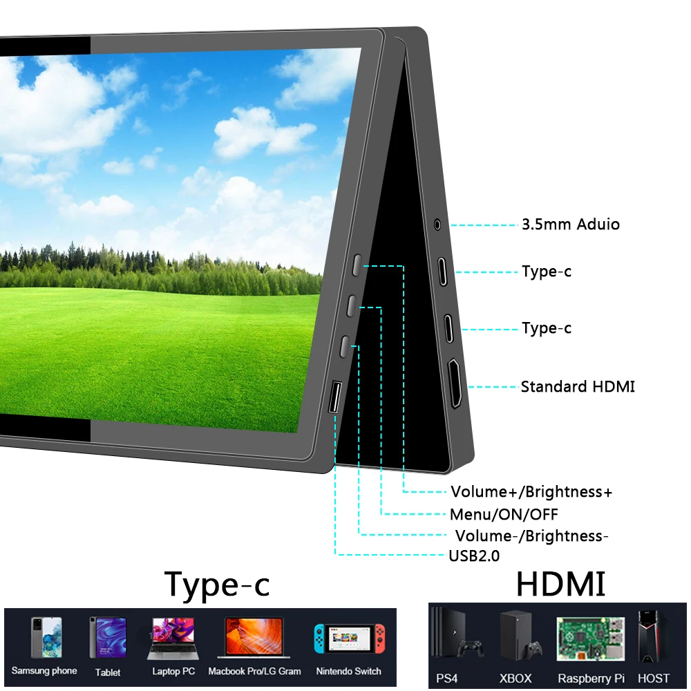 Portable Monitor 10.1 inch 2.5K(2560x1600) Touchscreen IPS Panel HD LCD Dispaly Travel Monitor Type-c For Laptop Switch PS4 PS5-3