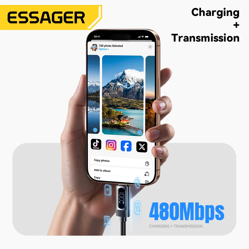 Essager Digital Dispaly USB C Cable For iPhone 16 15 Xiaomi Huawei 100W PD Fast Charging For Macbook iPad Type C to Type C Cable-6