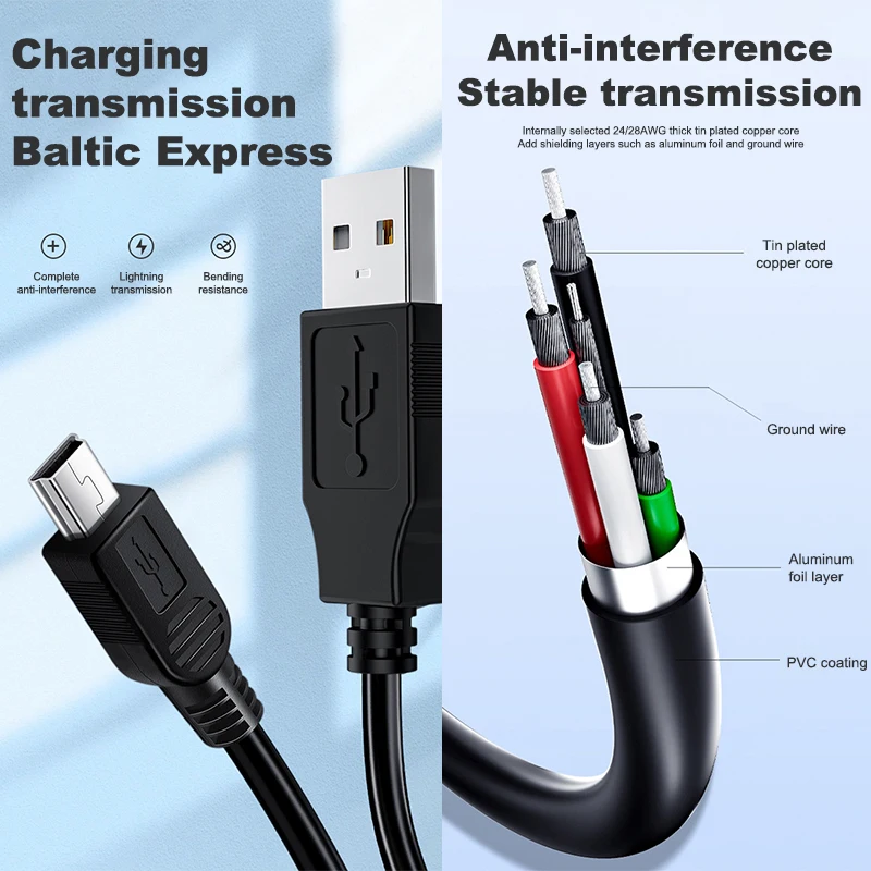 5YOA 0.8M USB Cable 2.0A Male to Mini B 5 Pin 5P T Port MiniUSB for Devices MP3 MP4 Camera Mobile Phone HardDisk Computer-6