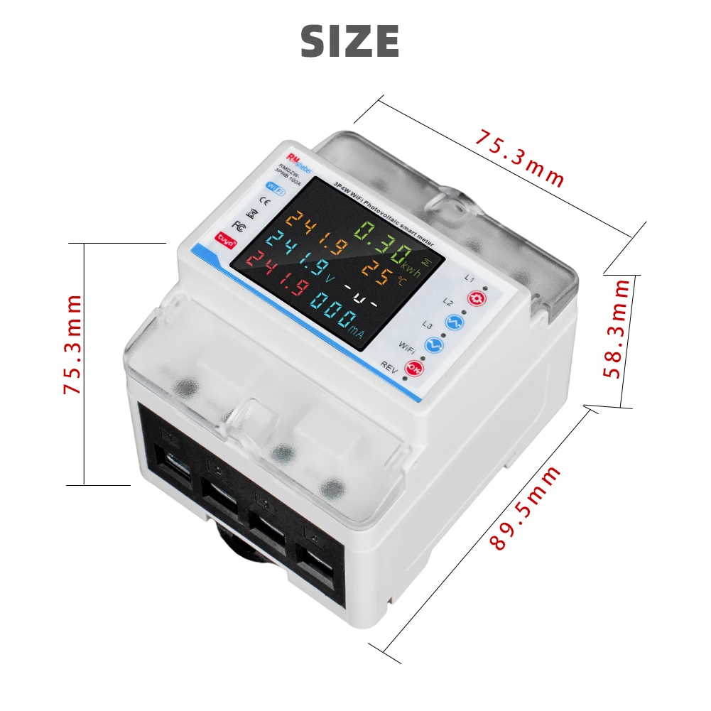 RMshebei 3P 100A Tuya WiFi Smart Bi-Directional Energy Power kWh Meter Leakage Over Under Voltage Protector Relay Switch Current-5