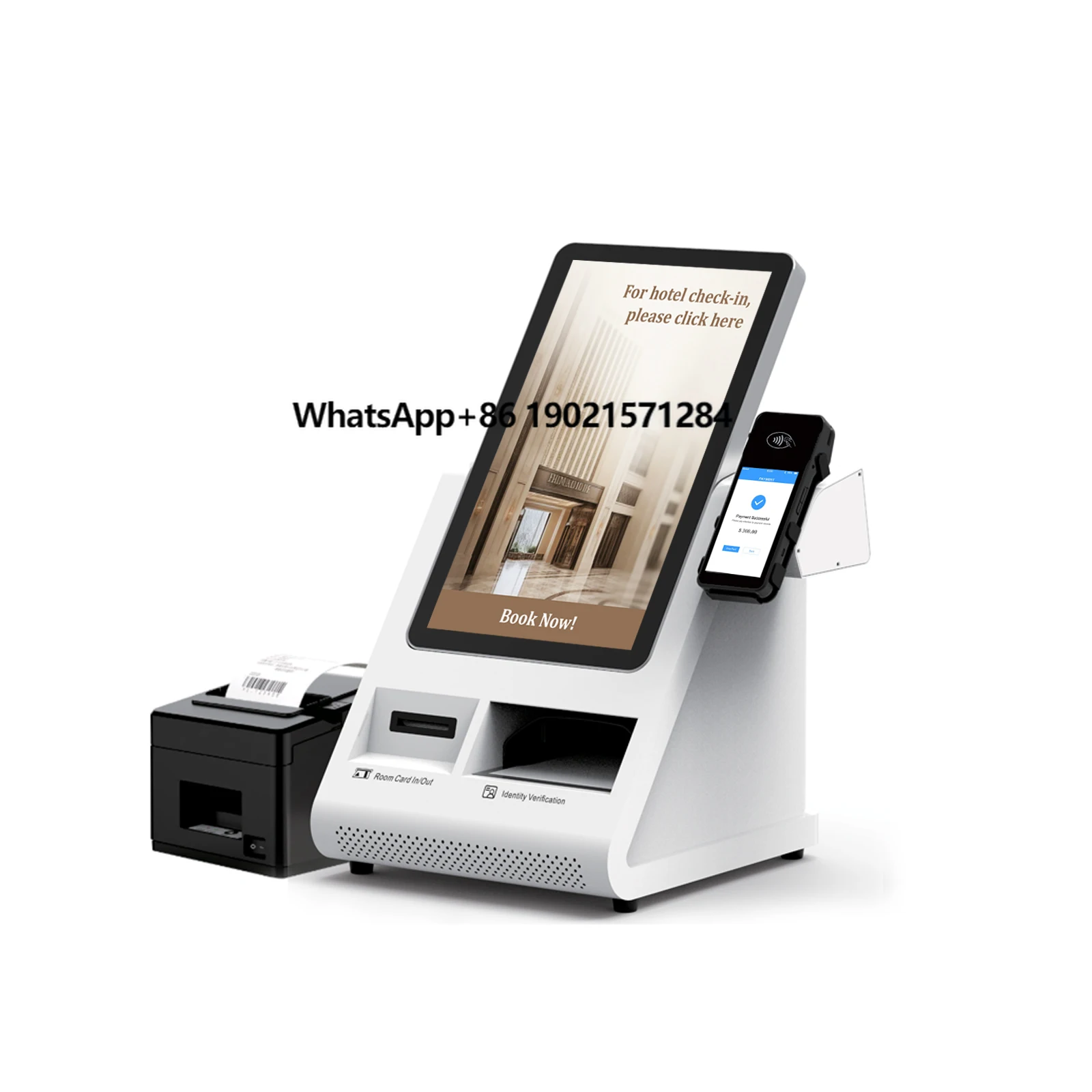Hotel Desktop Self Check in Kiosk Android Pos Payment Kiosk Touch Screen Self Service Kiosk With Passport Scanner Card Dispenser