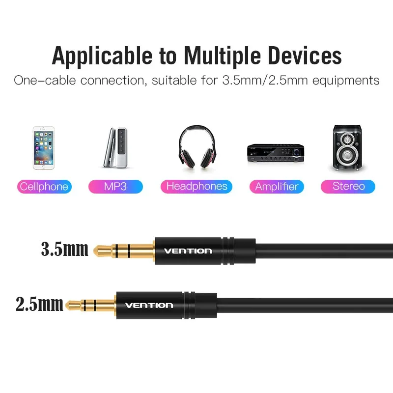 Vention 2.5mm to 3.5mm Audio Cable Aux adapter Jack 3.5 to 2.5 Male Cable For Headphones Speaker SmartPhone Car Connector Cord-2