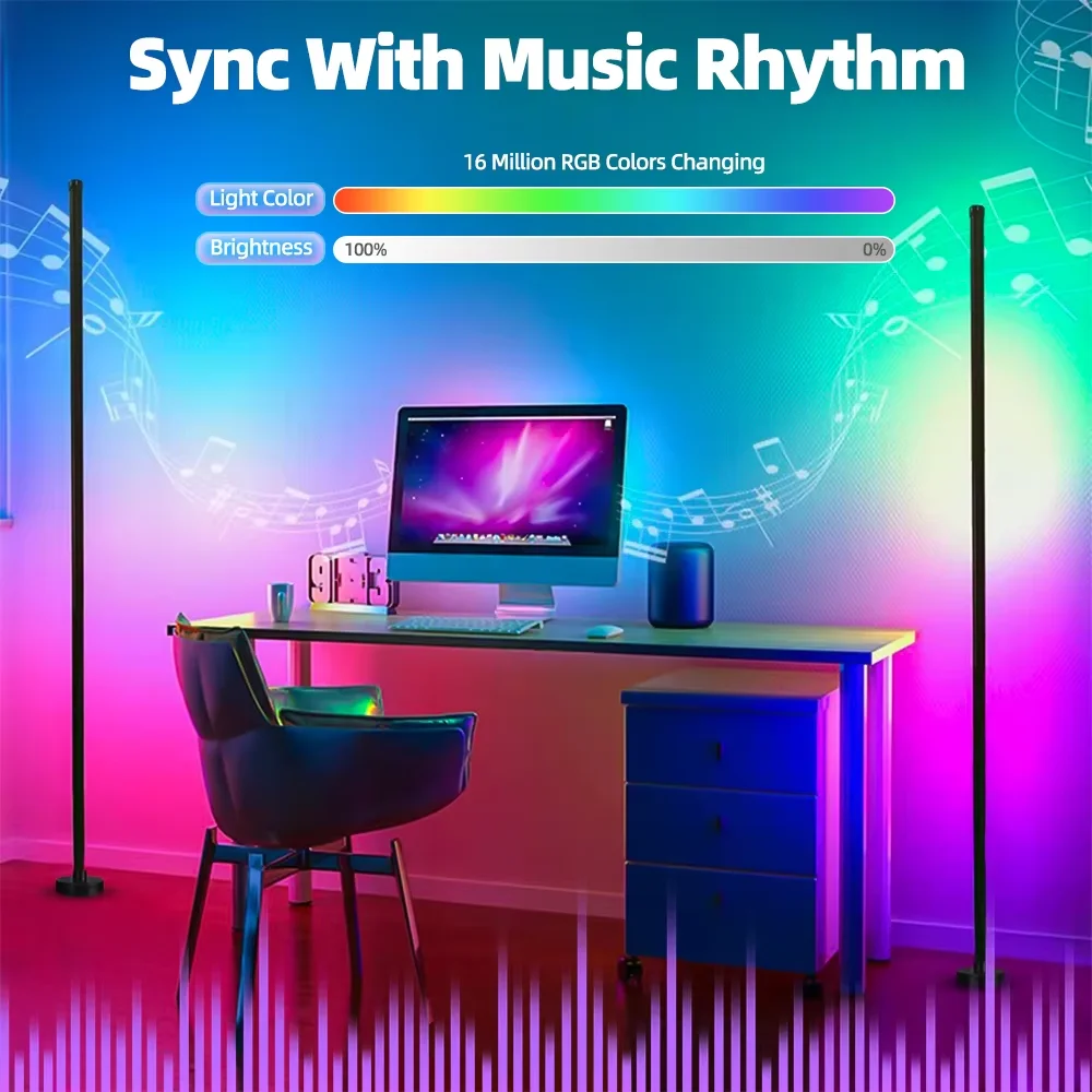 RGB LED Floor Lamp Remote APP Control Music Sync Corner Lighting Timer Smart Modern Mood Standing Lamp for Bedroom Living Room-3