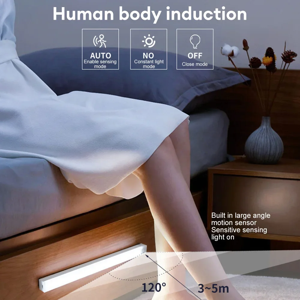 Motion Sensor Light Wireless Rechargeable LED Night Light Closet Cabinet Wardrobe Lamp Kitchen Staircase Backlight 10/20/30/50cm-3