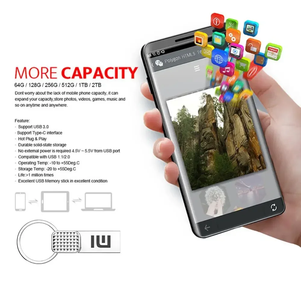 Xiaomi 2TB Original Flash Drive USB 3.0 High Speed Pen Drive 1TB Metal Waterproof Type C USB Memory for Computer Storage Devices-6