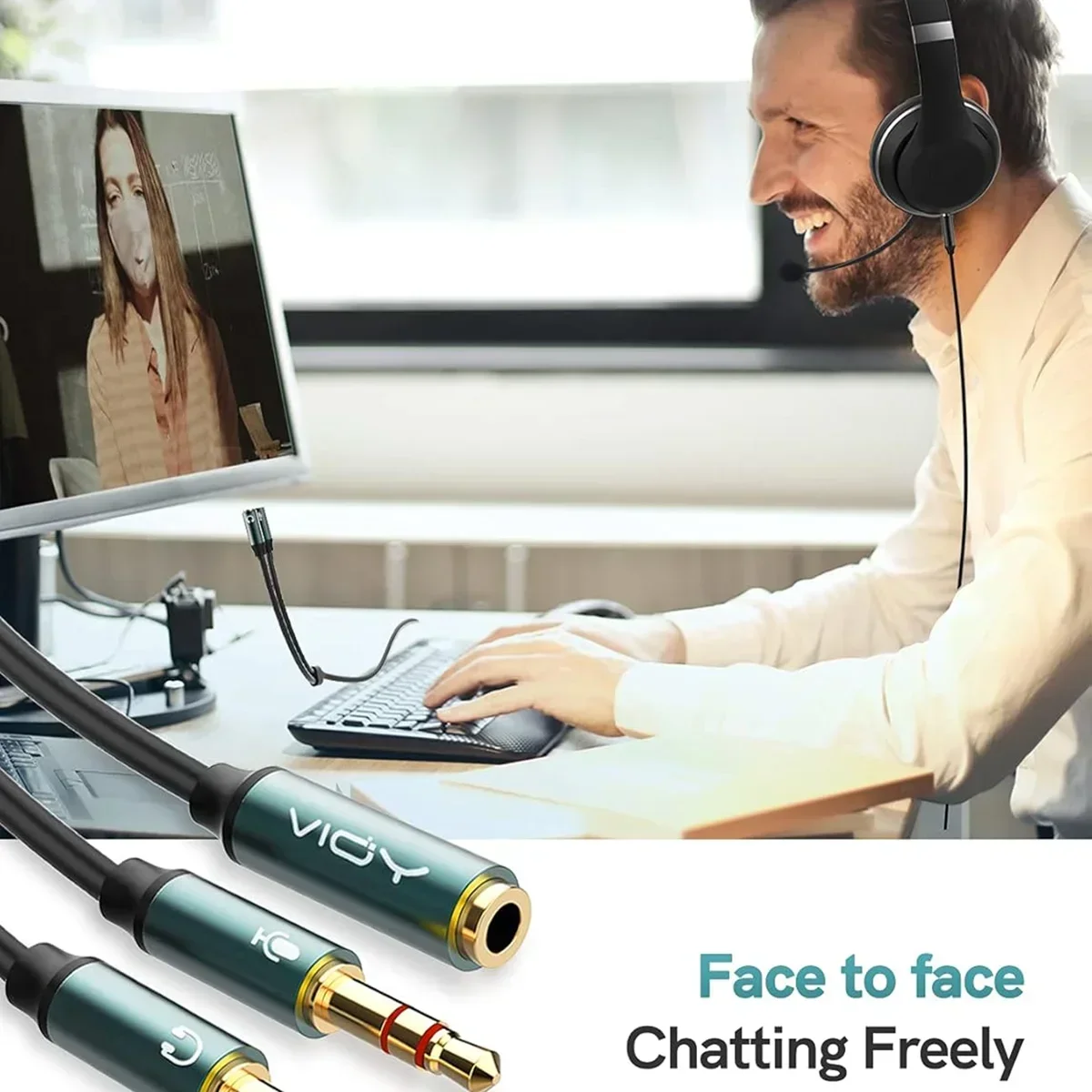 Headphone Splitter for Computer Jack 3.5mm Female TRRS To 2 Male TRS Audio Adapter Cables for Gaming Headset PC Phone Laptop Etc-6