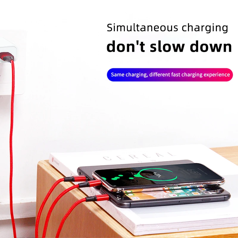 3 In 1 USB Charger Fast Charging Cable Type C Micro IOS Multi Charger Cable for iPhone Huawei Samsung Nylon Braided Cord-3