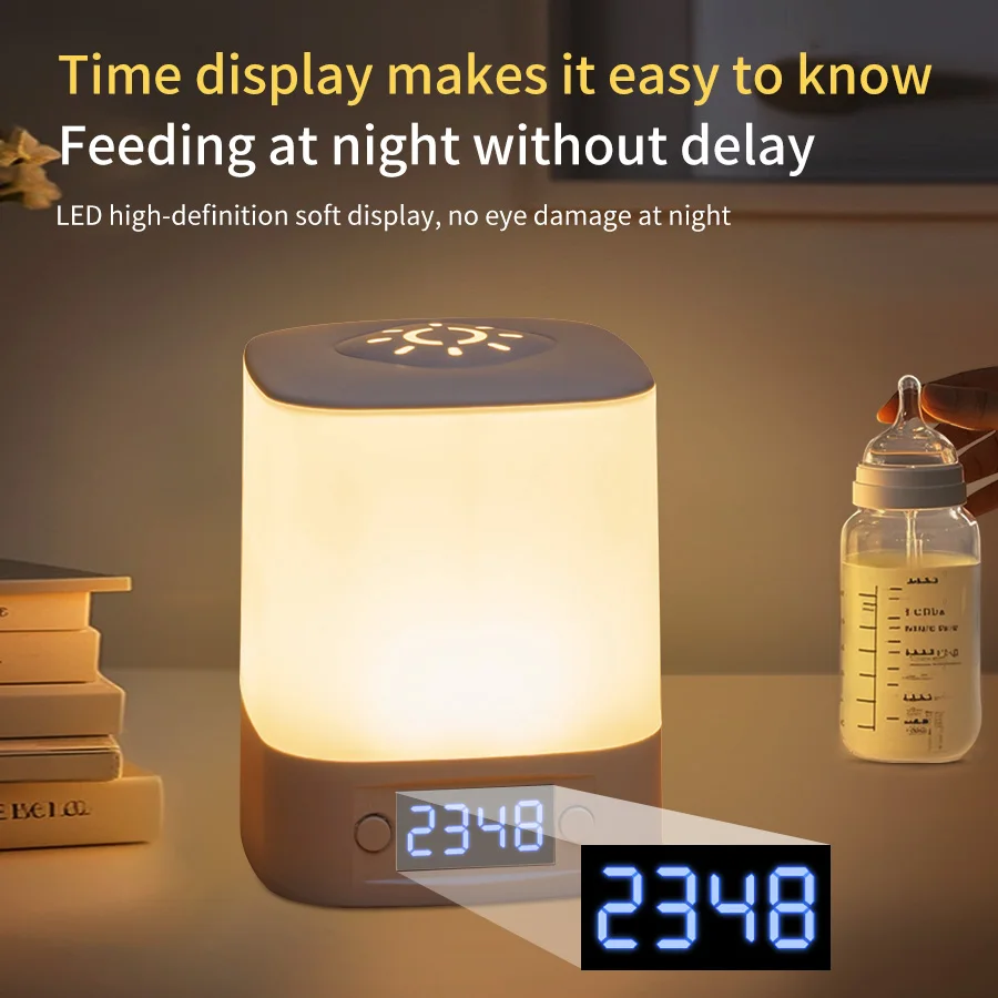 Remote Control Night Lamp Rechargeable Table Lamp Clock Display Soft Sleeping Lamp Touch Switch Bedside Lamp for Bedroom-2