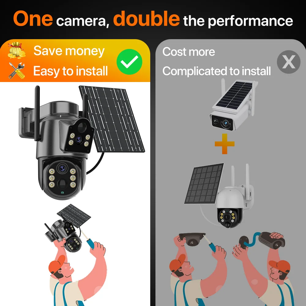4K HD Solar WiFi Camera Outdoor Built-in Battery Dual Lens 2K Security Camera Solar Panel Wireless Video Surveillance CCTV iCSee-4