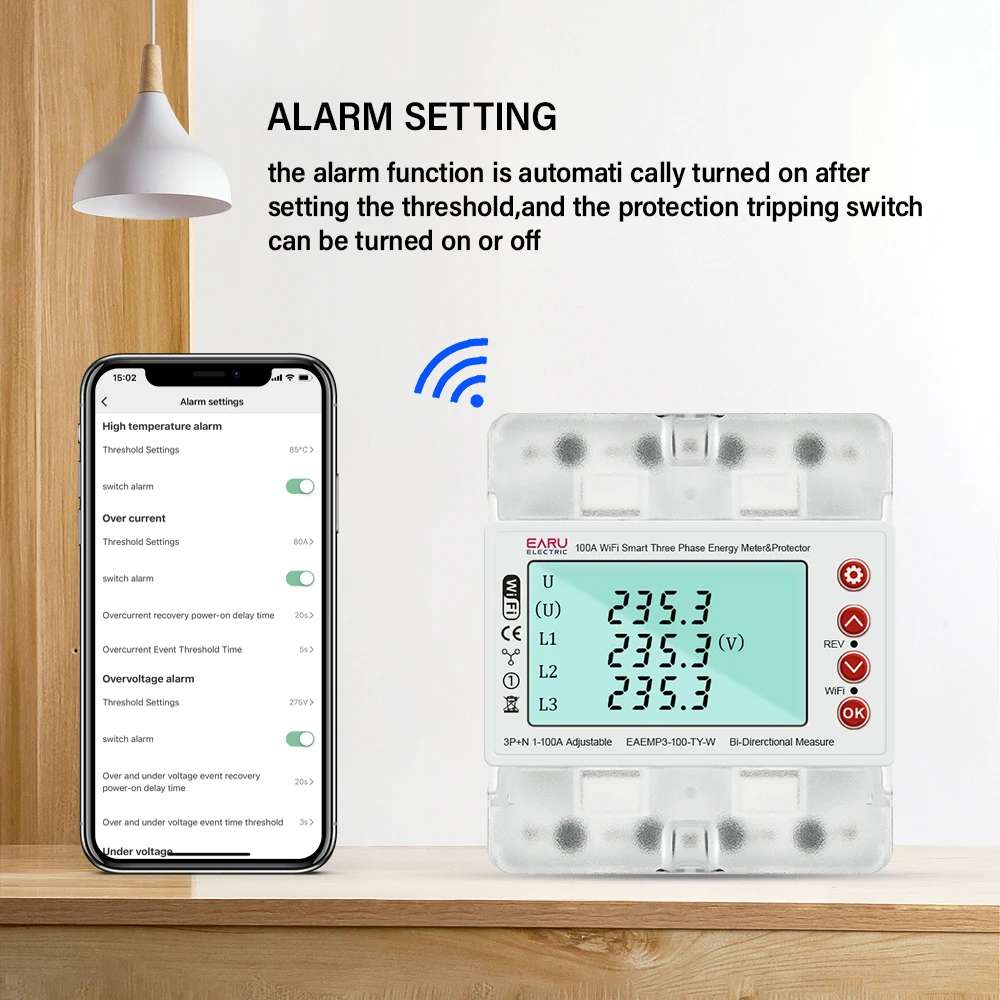 3 Phase 380V 100A Tuya WiFi Smart Bi-Directional Energy Power kWh Meter Over Under Voltage Protector Relay Switch Current Limit-6