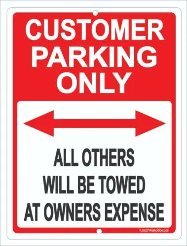 Customer Parking Only Sign 9x12 Metal All Others Will Be Towed Business Retail
