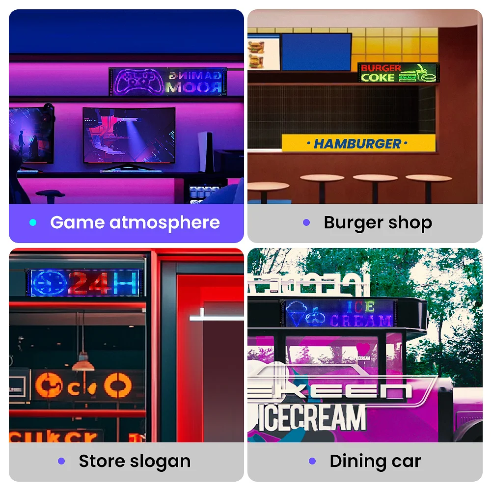 Full Color Double Row Scrolling LED Light Sign,  Flexible 5V/2A APP Control LED Signs Custom Text Message  Pattern Program-4