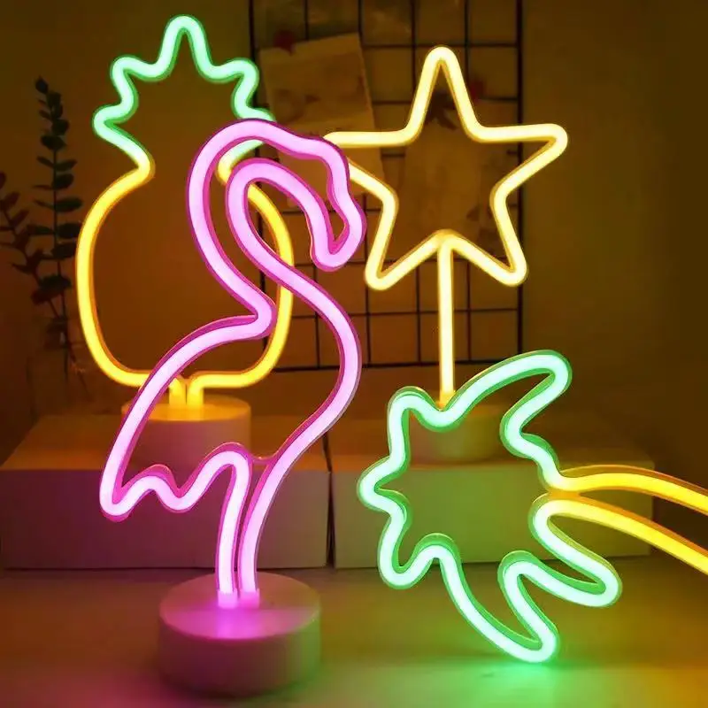 Neon Sign USB LED Decoration Unicorn Flamingo Lamp Moon Rainbow For Home Kid Room Bedside Night Light Decor Light For Christmas-3