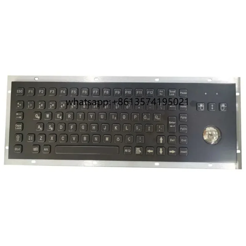 IP65 Black Metal Industrial Keyboards With Trackball Stainless Steel USB Rugged Keyboard For Self Service Kiosk