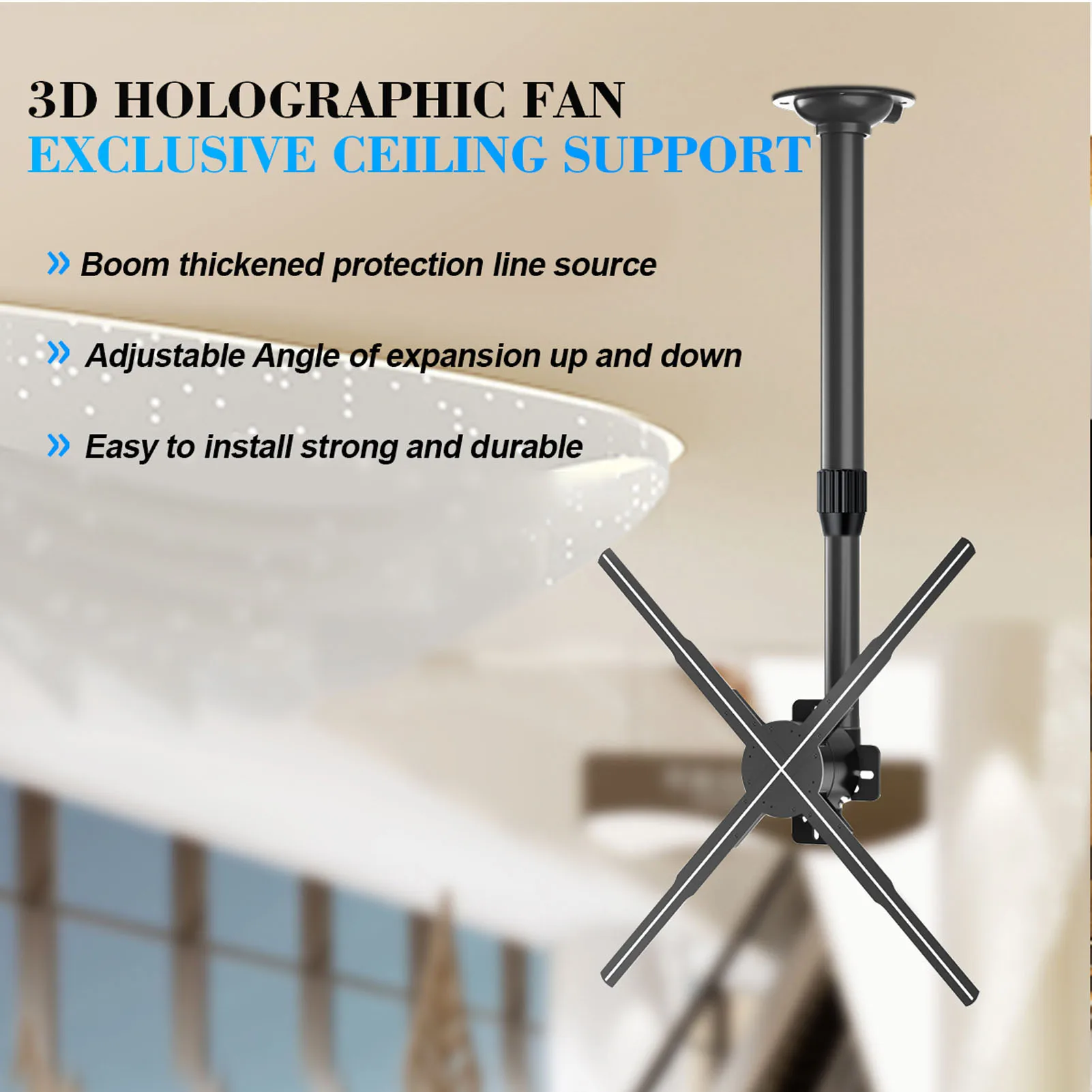 3D Advertising Display Adjustable Extendable 15.5 to 24 Inches 3D Holographic Fan Advertising Machine Projector Ceiling Mount Br-2