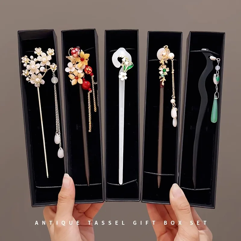 Elegant Chinese Style Hair Accessory Romantic Enameled Flower Tassel Hair Clip Alloy Jewelry Hairpin For Women Fashion Hairpin-5