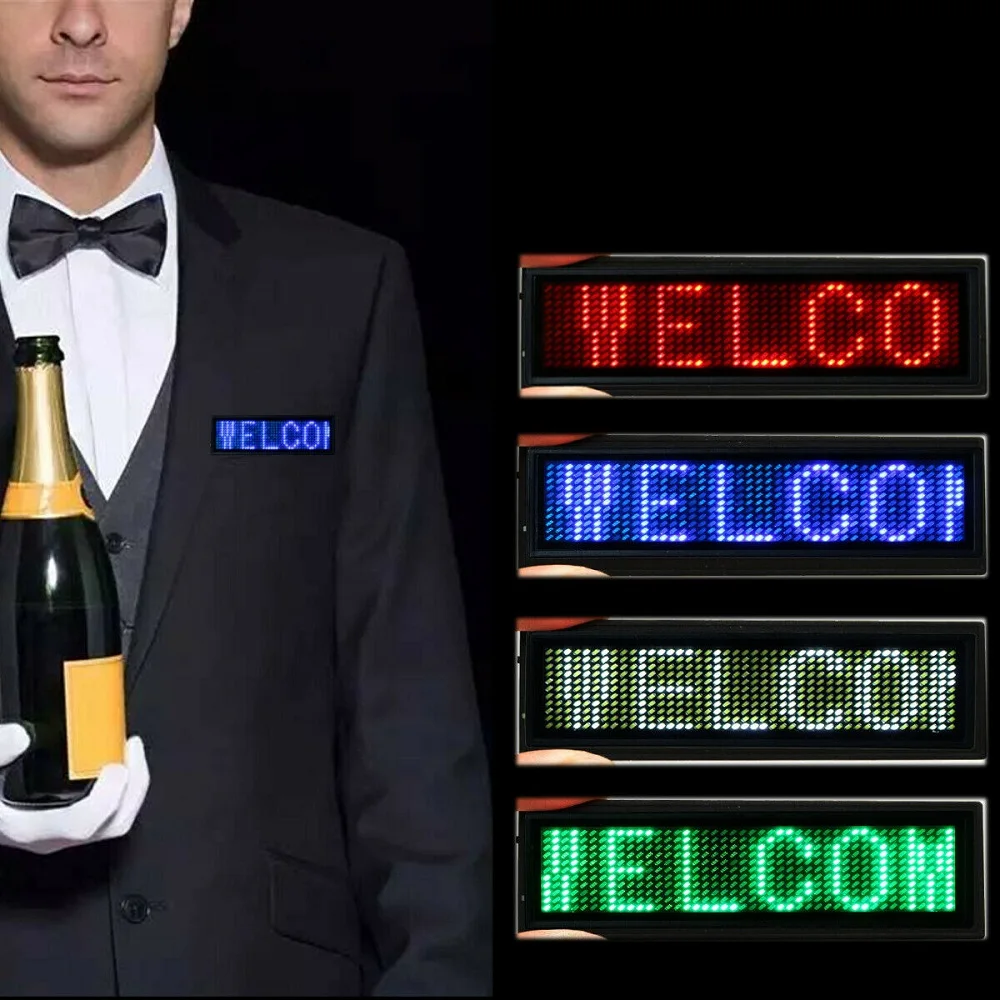 Daakro Top Led Luminous Signs Tag Mini LCD Digital Lamp Programmable Rechargeable Scrolling Message Tag Badge for Festival Party-4