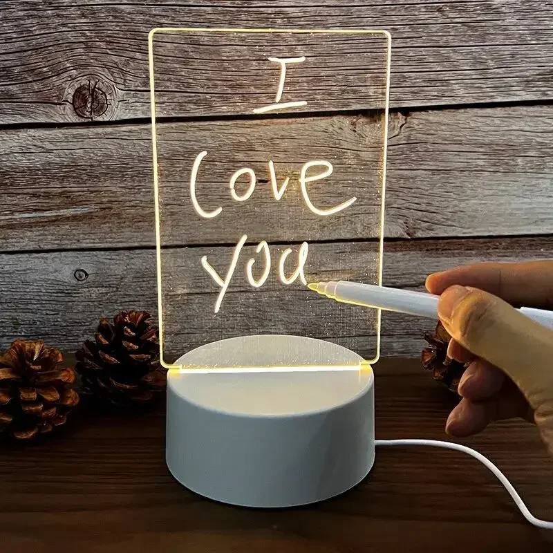 Diy Notepad LED Drawing Board Glowing Acrylic Message Board With Pen Erasable Children's Drawing Letter Message Board Night Lamp-4