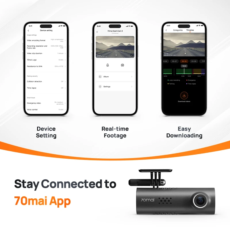 70mai Dash Cam 3 M200 APP English Voice Control 1080P HDR Night Vision 24H Parking Surveillance 70mai Car DVR M200 WIFI-6