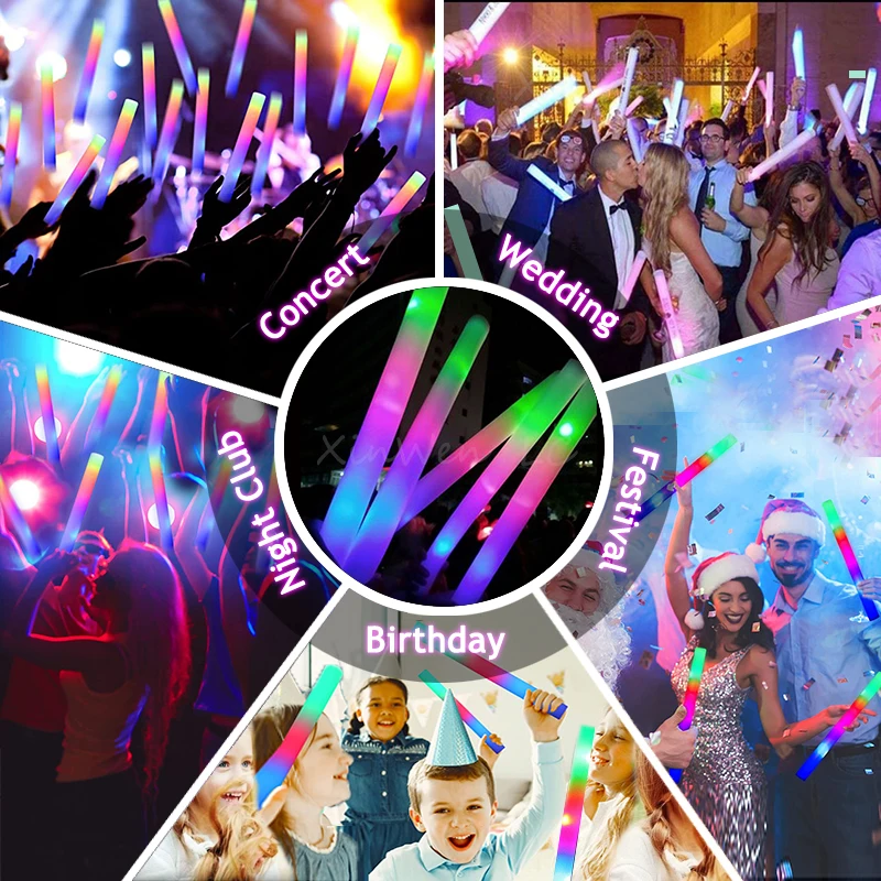 12/15/30/60Pcs RGB LED Glow Bulk Party Supplies Colorful LED Glow Sticks Foam Stick Cheer Tube Dark Light Birthday Wedding-5