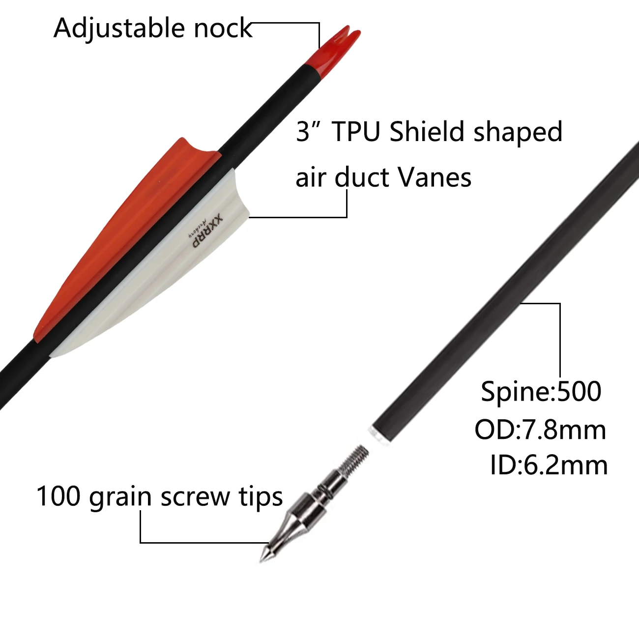 LAIXING 12PCS Carbon Arrow 30 Inch Spine 500 with Replaceable Arrowhead for Compound/Recurve Bow Archery Hunting Targeting-3