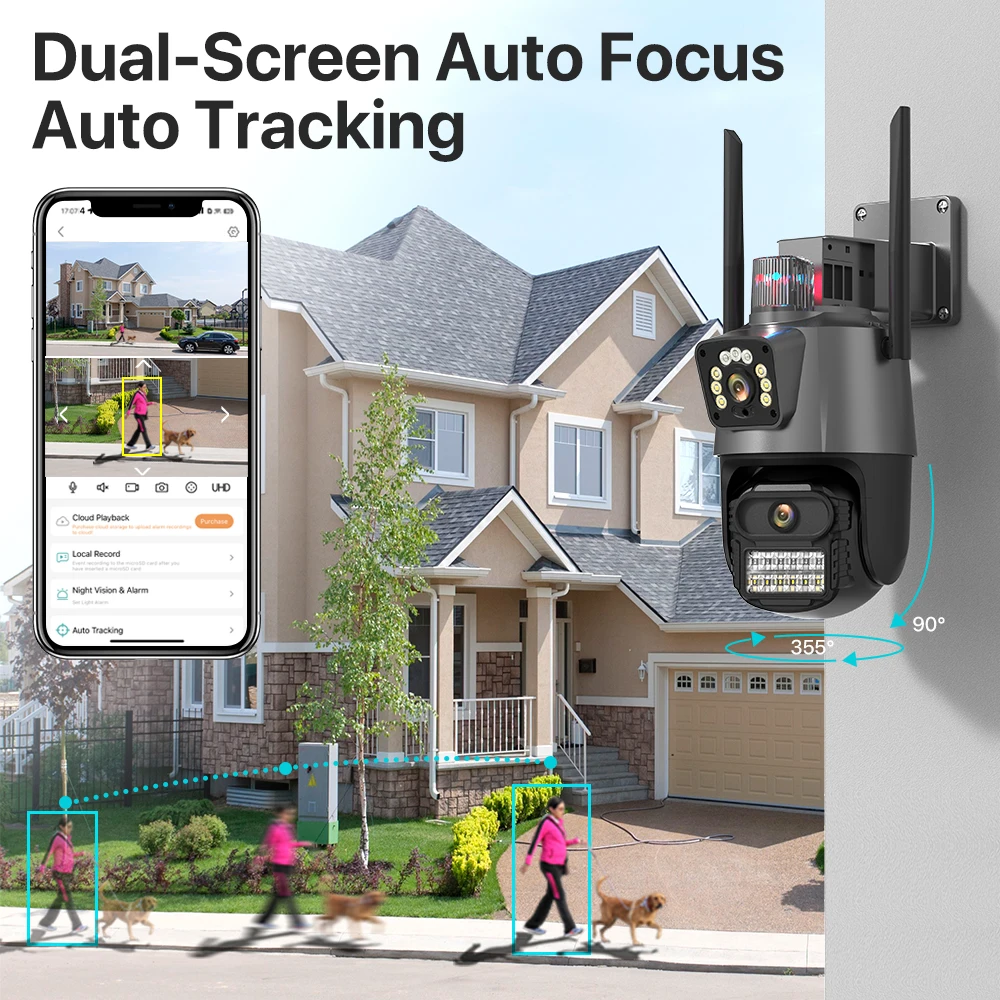 Outdoor Wifi PTZ Camera 4K 8MP HD Dual-Lens Dual Screen Camera AI Auto Tracking 4MP Video Surveillance Police Light Alarm iCSee-3
