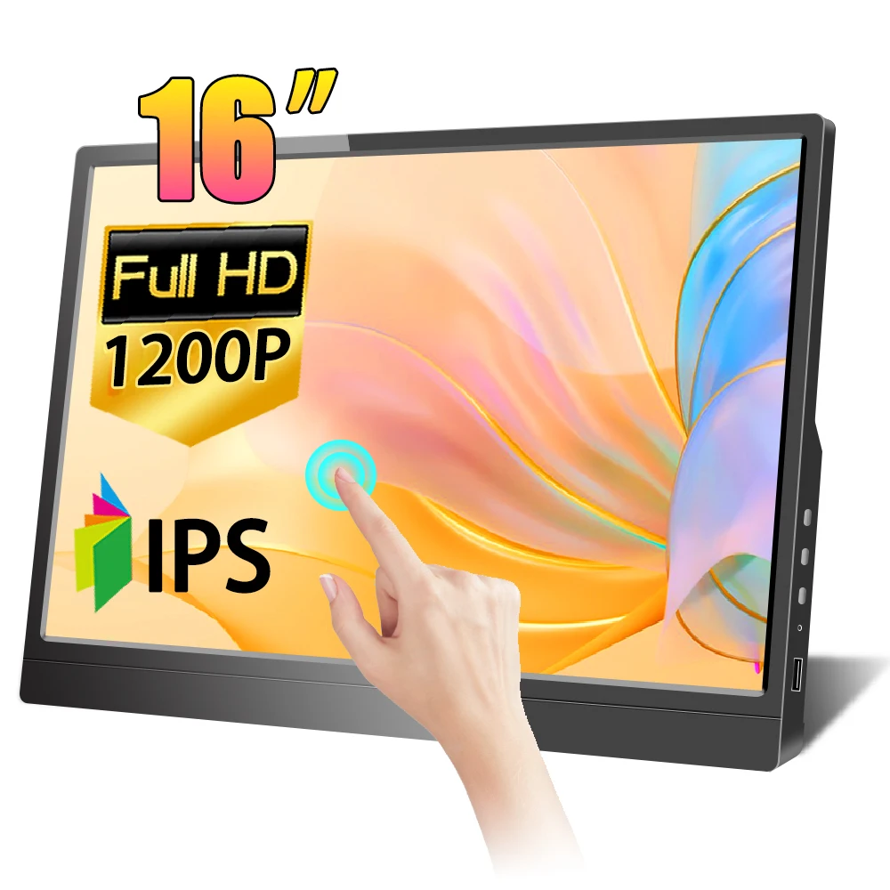 Portable Monitor 16" 1920x1200 IPS Panel 16:10 Touchscreen Travel Display Type-C HDMI Compatible With Laptop Switch Xbox