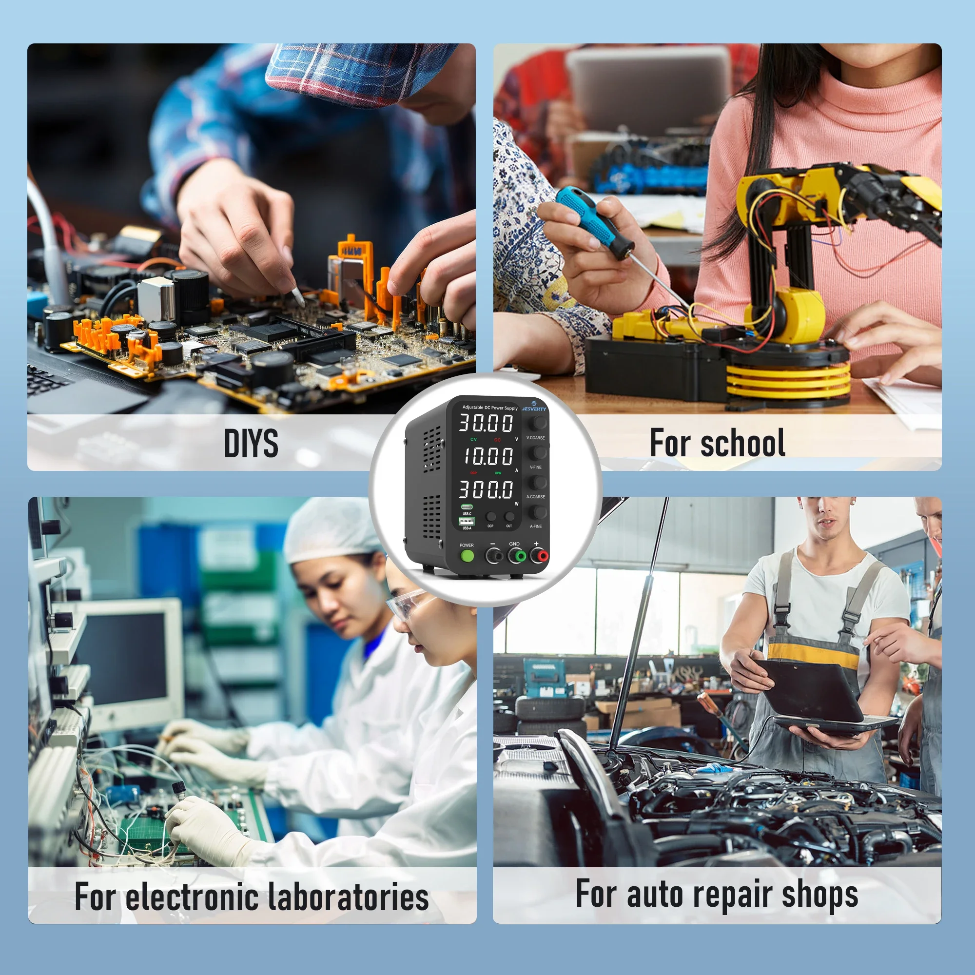 Jesverty DC Lab Power Supply 30V 60V 120V Bench Power Supply Encoder Regulate Voltage and Current Dual Input Voltage 220V/110V-6