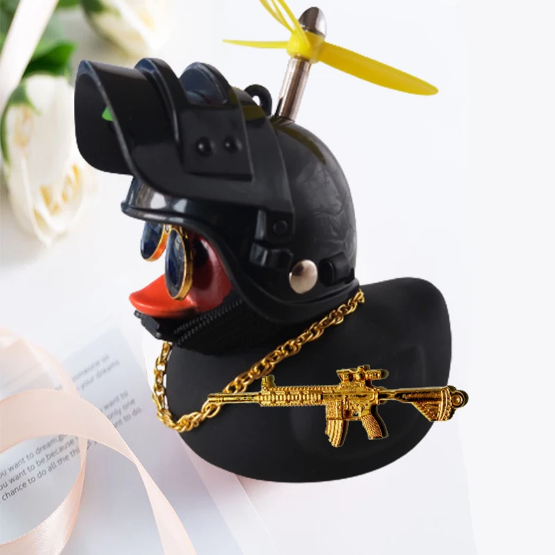Broken Wind Rubber Duck Motor Accessories Yellow Duck with Helmet Auto Car Accessories Duck In The Car Car Interior Decoration-4