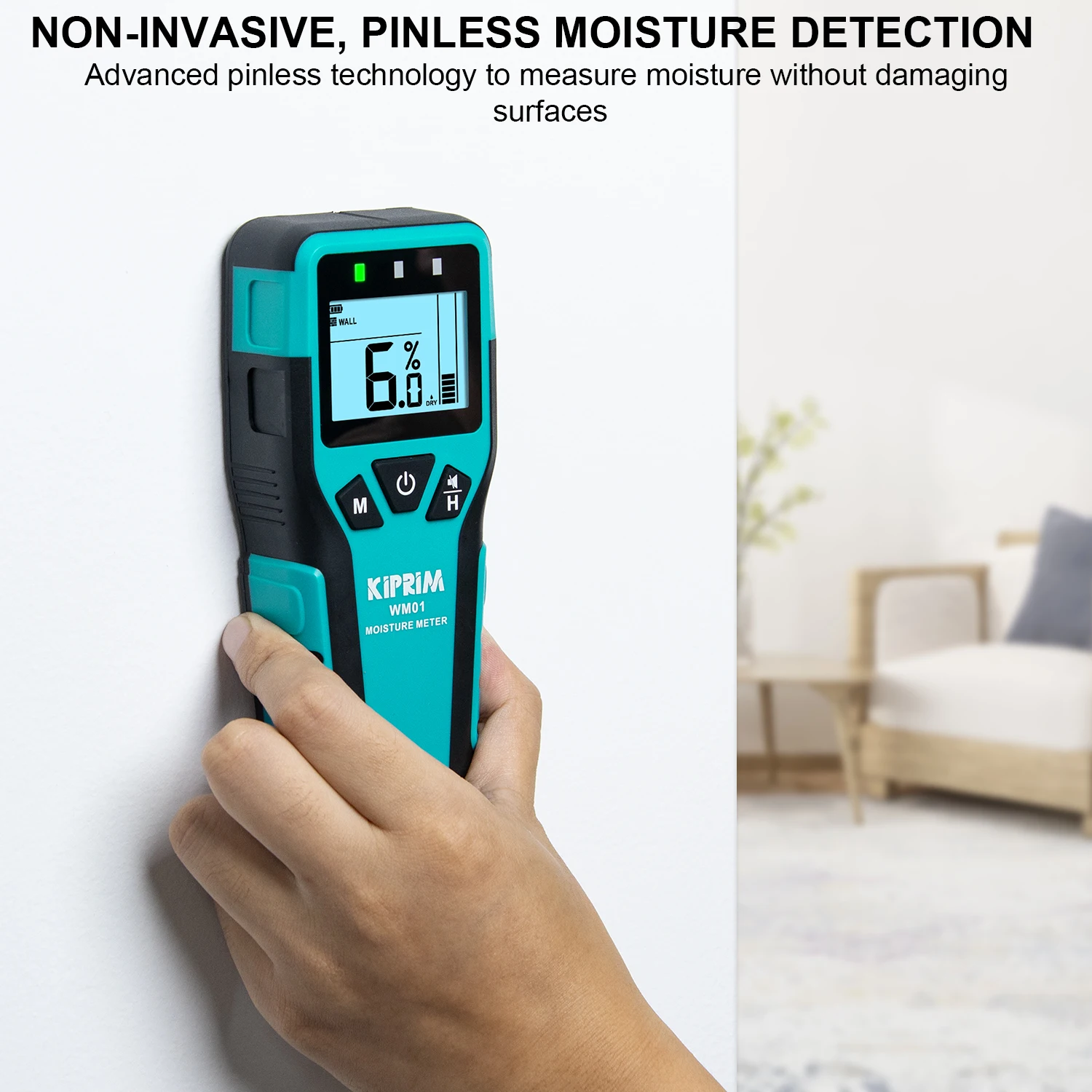 Kiprim Inductive Wood Moisture Meter Hygrometer Non-contact Timber Damp Wall Detector Non-destructive Pinless Humidity Tester-2
