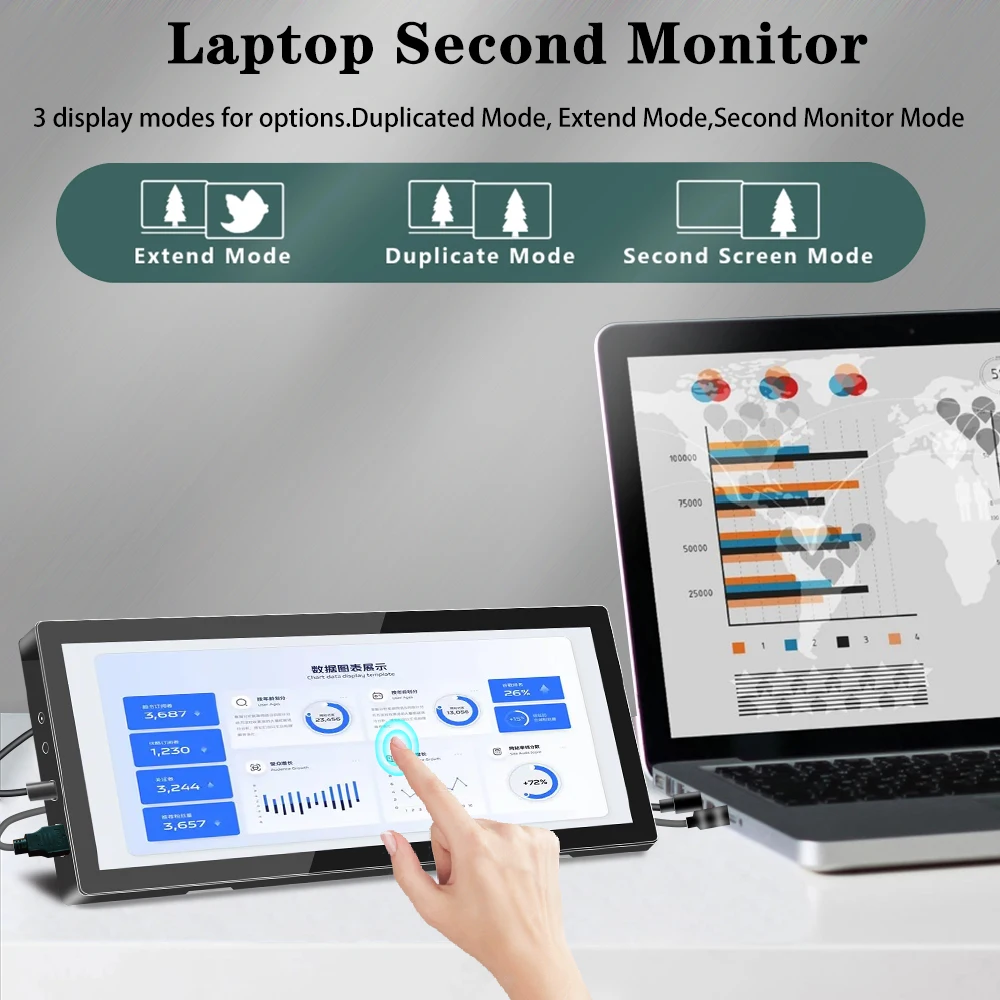 10.3 inch TouchScreen Monitor 1920x720 IPS Display LCD Bar Computer Temp Display Extender Monitor-4