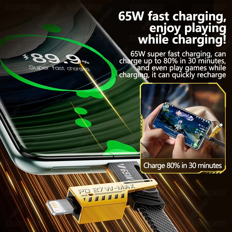 4in1 Type C to Type C 65W Mecha Style Fast Charging Cable for iPhone Samsung Xiaomi Redmi POCO OnePlus USB A to USB C Data Cord-4