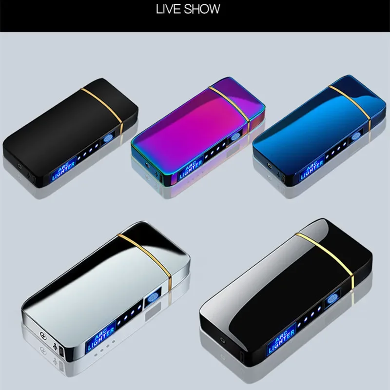 Hot Electric Windproof Metal Lighter Double Arc Flameless Plasma Rechargeable USB Lighter LED Power Display Touch Sensor Lighter-6