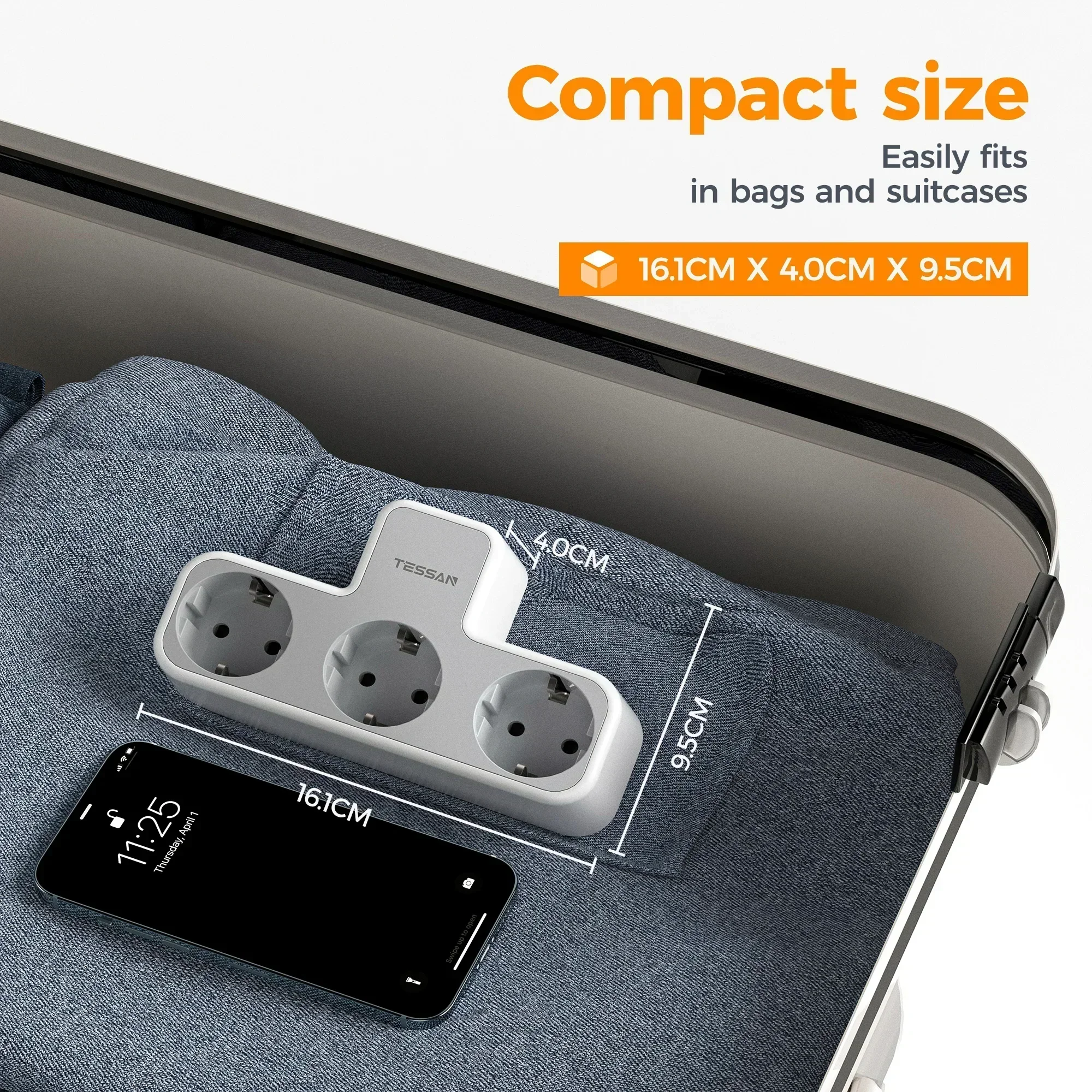 TESSAN Multiple Wall Socket with 3 AC Outlets Charging Ports EU Plug Wall Power Strip with Overload Protection 3fach Stecker Eu-4
