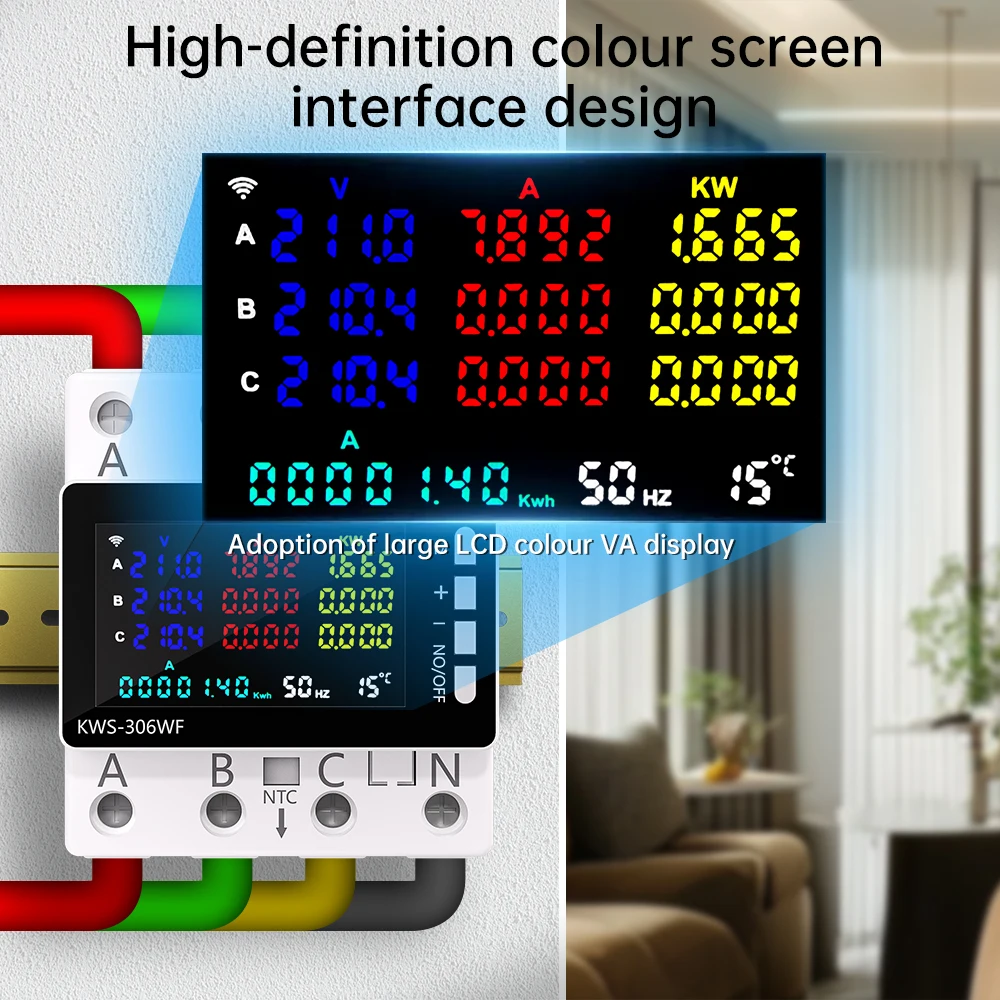 AC 85-290V 80A Tuya WIFI Smart Circuit Breaker Three Phase 4-Wire Rail Voltage Meter KWH Power Energy Meter APP Remote Control-4