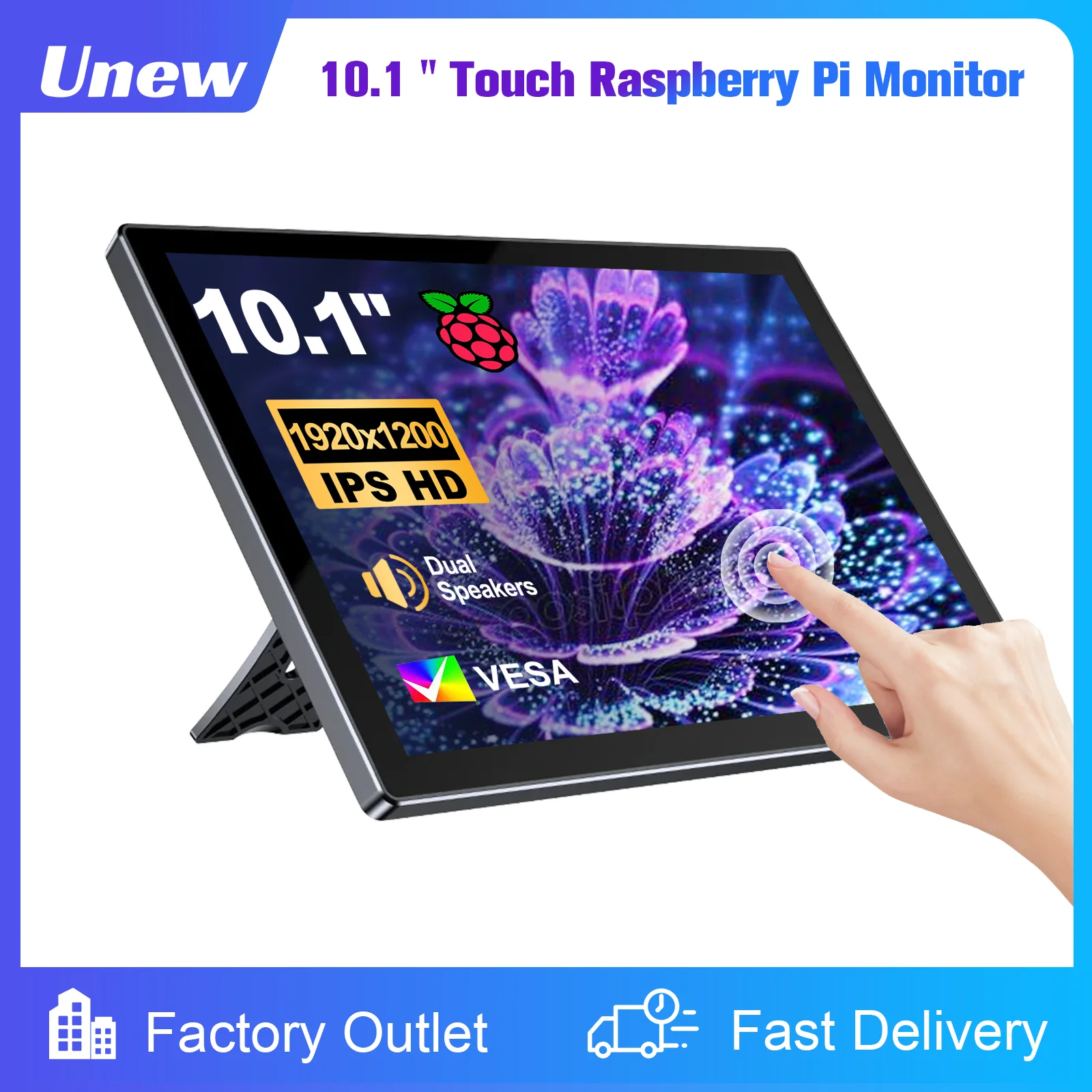 10.1 inch Touch Screen Raspberry Pi Monitor 1920x1200 LCD 16:9 60Hz Raspberry Pi 5 4 3 Industrial Display for Python