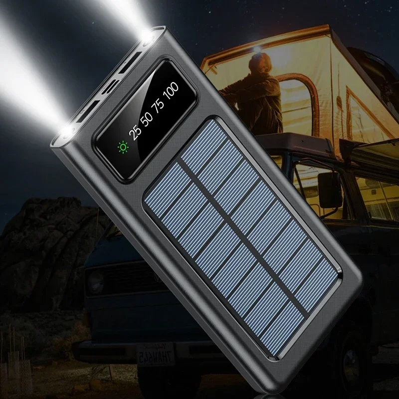 200000mAh Solar Power Bank Large Capacity Super Fast Charging Digital Display 4 Cables External Battery For iphone 16 15 Xiaomi-5
