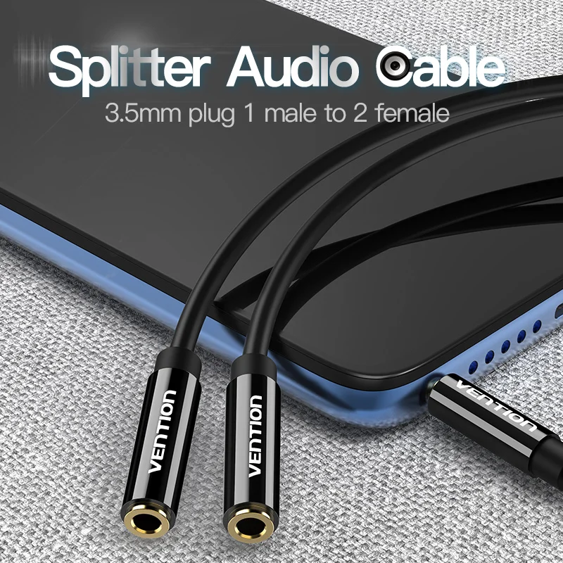 Vention Headphone Audio Adapter Jack 3.5mm 1 Male To 2 Female Earphone Y Splitter For Laptop Speaker PS5 AUX Cable Double Stereo-2