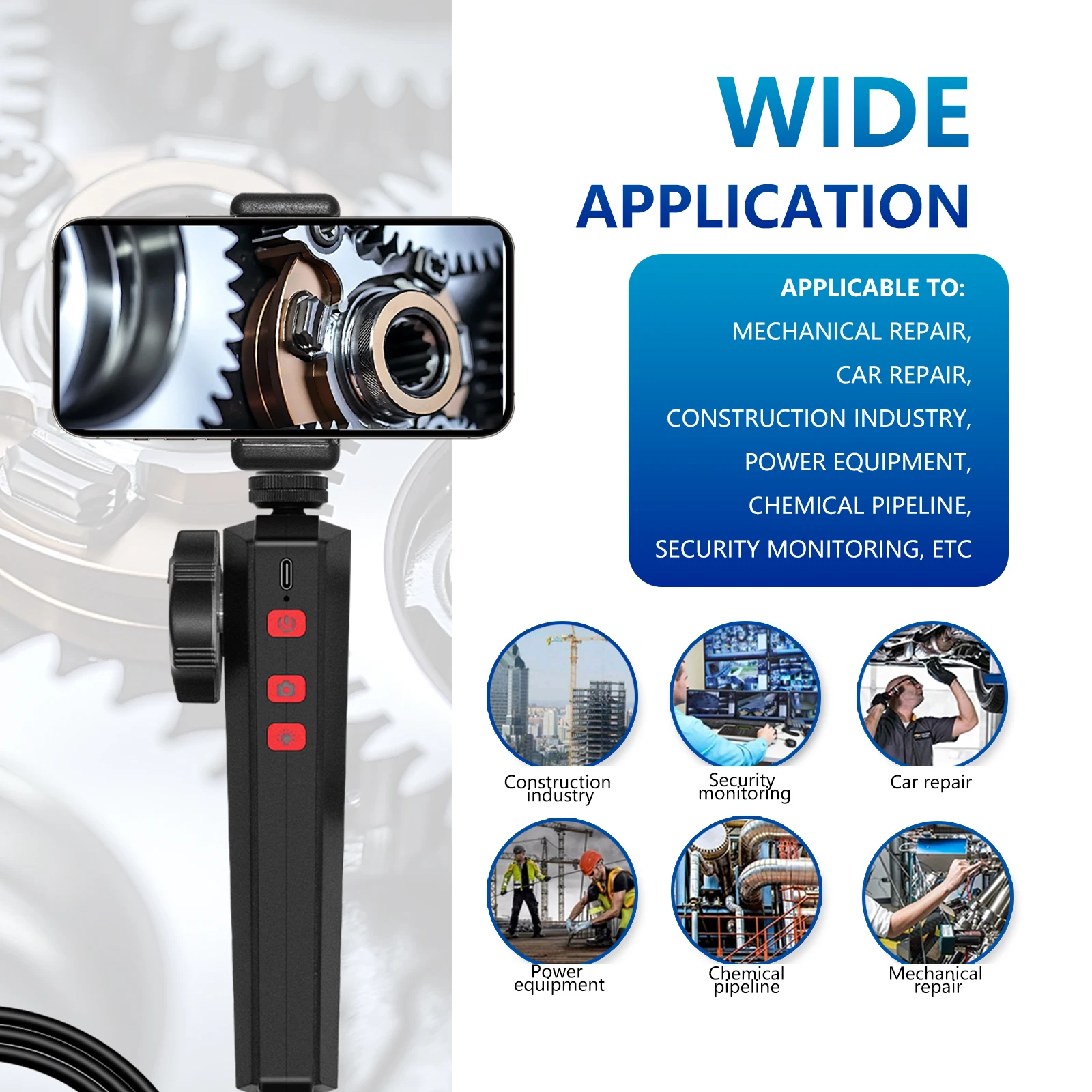 WIFI 360° Two-Way Rotary Articulating Endoscope Camera HD 1080P Car Inspection Industrial Endoscope With 6 LED For IOS Android-2