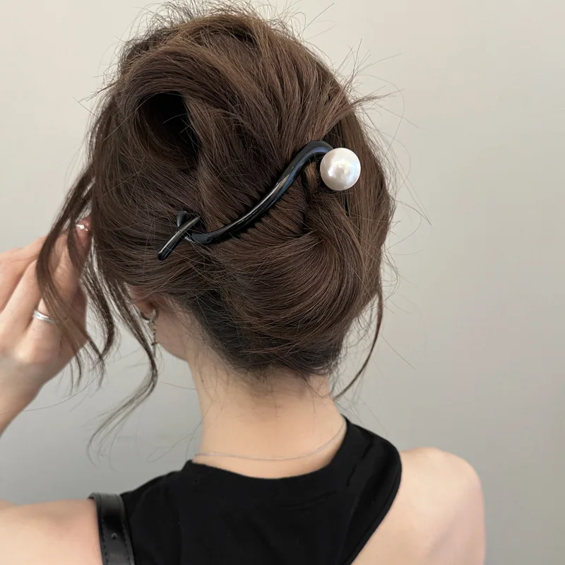 New Twist Hair Clip Plastic Acrylic Bead Imitation Pearl Hairpin Twisted Design Women Hair Accessories-5